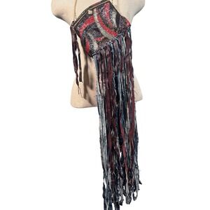MAME Bespoke Boho Beaded‎ Fringe Bag Reclaimed Denim Art wear firm